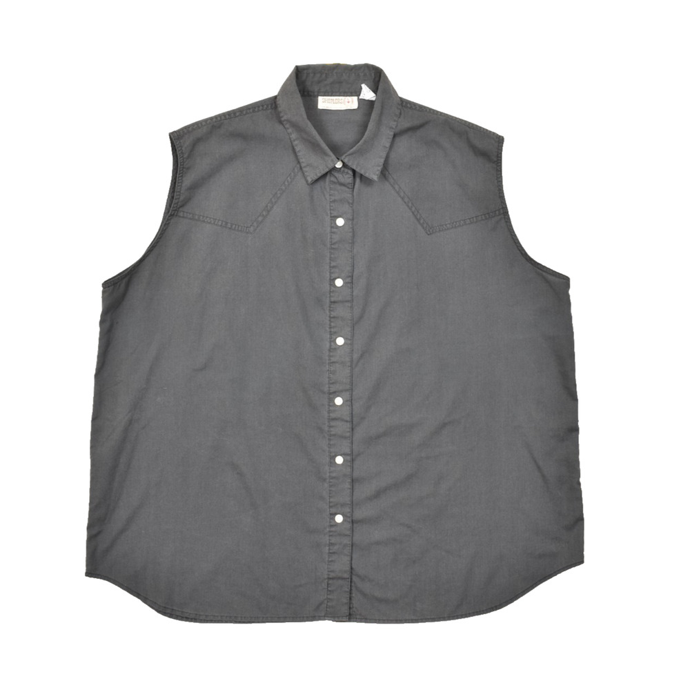 Sheplers Vintage Western Sleeveless Snap Down Shirt Black Cotton Size 40 Polyest
